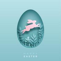 Easter Papercut Illustration with Jumping Rabbit in Egg Shape vector