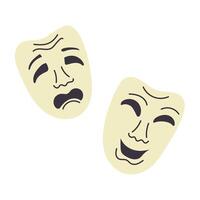 Illustration of two theatrical masks representing comedy and tragedy, symbolizing drama and performance arts, suitable for cultural or artistic projects vector