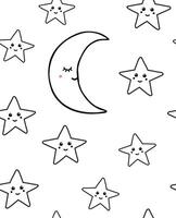 Seamless pattern of hand drawn doodle sketch stars and moon with face isolated on white background vector