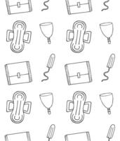 Seamless pattern of different doodle sketch menstrual pad tampon and cup isolated on white background vector