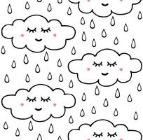 Seamless pattern of white hand drawn doodle sketch raining clouds vector