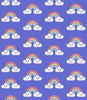 Seamless pattern of doodle sketch rainbow with kawaii face isolated on white background vector