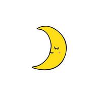Hand drawn doodle sketch moon with face isolated on white background vector