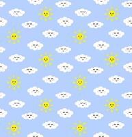 Seamless pattern of hand drawn clouds and sun with face vector
