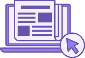 Colored Online News Icon. Laptop, Newspaper, and Computer Mouse Cursor. Journalism Concept vector