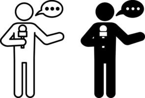 Interviewer Icons. Black and White Icons. Information Collection Through Survey and Questionnaire. Journalist with Microphone. Journalism Concept vector