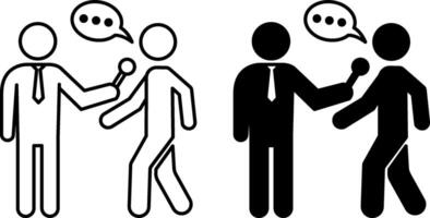 Interview Icons. Black and White Icons. Journalist with Microphone Interviewing a Person. Population Survey. Journalism Concept vector