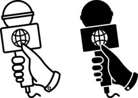 Correspondent Icons. Black and White Icons. Hand Holding Microphone. Journalist Interview. Journalism Concept vector