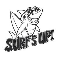 Surf's Up T Shirt Design Shark Holding a Surfboard vector