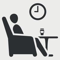 black and white icon of a man waiting in a chair isolated on a white background vector