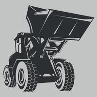 black and white icon of a bulldozer with a bucket on a white background vector