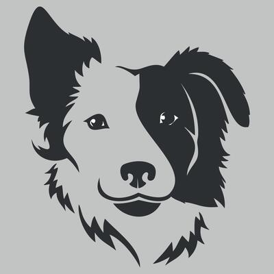 black and white icon silhouette of a dog's face on isolated a white background