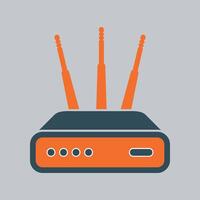 internet router icon with blue antennas on white background vector
