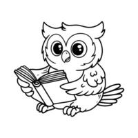 fun owl reading a book cartoon character isolated drawing line style sketch classic vintage design illustration vector