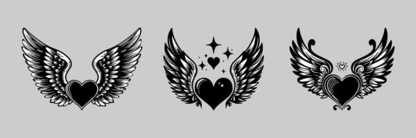 3 elegant illustrations of wings as a symbol of angels and a symbol of love in the middle vector