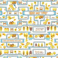 Dino and Bus City Pattern Background vector