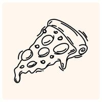 Pizza slice. Pizza with Melted cheese with doodle style drawing vector