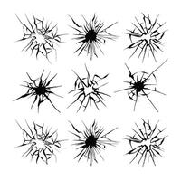 A set of round punched holes in walls with cracks vector