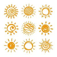 Set of orange suns in Flat design isolated white background. vector