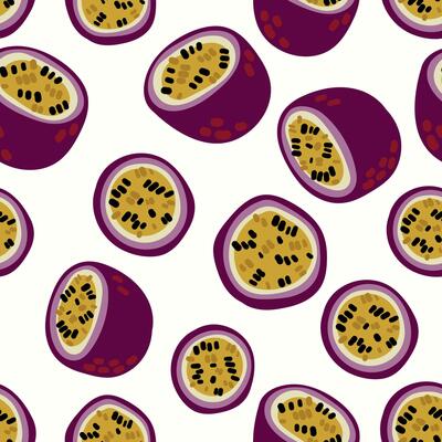 Modern abstract passionfruit design with seamless Fruits pattern and unique textures, ideal for fabric, stationery, and home decor.