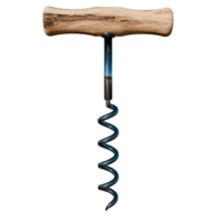 A wine corkscrew with a wooden handle and blue wire png