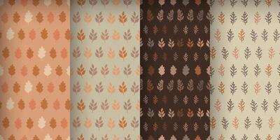 Autumn seamless patterns with stylized leaves and branches of plants, set in a brown, orange and beige palette vector