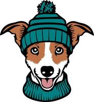 Adorable Jack Russell Terrier Wearing a Winter Beanie vector