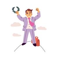 Successfull businessman stands on the top of a mountain business, achievements concept illustration vector
