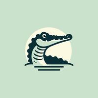 a crocodile head in the water with a moon in the background vector