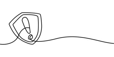 continuous line drawing of shield exclamation symbol. abstract line art illustration vector