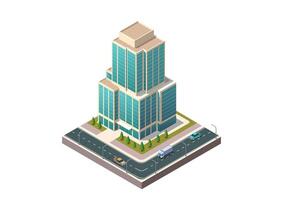 Isometric modern building with highway and car vector