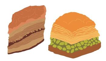 Two different varieties of baklava. vector