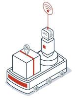 3d Isometric AGV robot, or Automated Guided Vehicle, a driverless robot that moves materials around a facility. vector