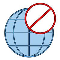 Illustration of no internet connection, globe icon and prohibition symbol. vector