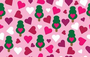 Valentine pattern seamless fabric Valentine day. heart and tree lover pattern on pink background. Designed for background ,wallpaper ,valentine pattern ,wrapping paper ,fabric ,anniversary ,sweetheart vector