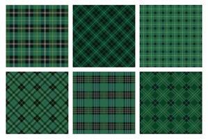 Horizontally And Vertically Repeatable Seamless Green Tartan Plaid Set. vector