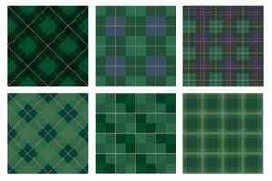 Set Of Green Seamless Tartan Plaid. Horizontally And Vertically Repeatable. vector
