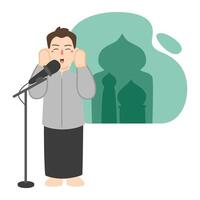 man is calling the call to prayer in the mosque vector