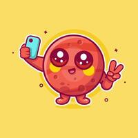 cheerful mars planet character mascot taking a selfie with a smartphone isolated cartoon in flat style design vector