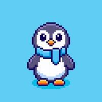 Pixel art Cute Penguin with Scarf game asset design vector