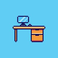 Pixel art Computer Desk game asset design vector