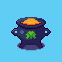 Pixel art Pot with Clover for St Patrick Day game asset design vector