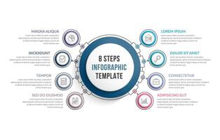 Infographic template with eight steps or options, workflow or process diagram vector