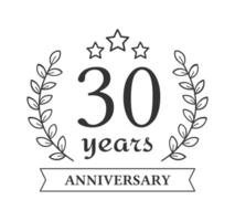 30 Years Anniversary Emblem with Laurel Wreath and Ribbon in Line Style vector