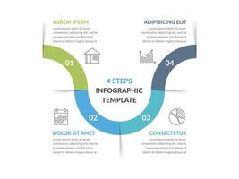 Infographic template with 4 steps with curved line, workflow, process chart vector