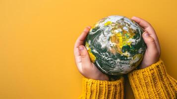 earth day concept with hands holding the globe photo