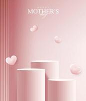 Mother day for display podium, Valentine's Day with heart and flower. minimal pink background. product display presentation. studio room concept, minimal wall scene. design. vector