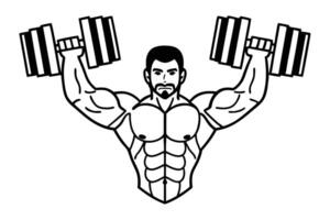 Muscular Man Lifting Dumbbells Line Art vector
