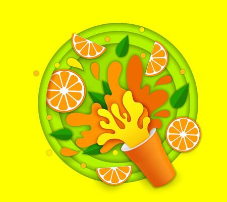 Paper cut fruit orange juice dynamic 3d splash