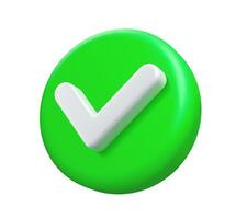 3d check icon, checklist tick, green done mark vector